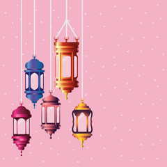 ramadan kareem colors lanterns hanging