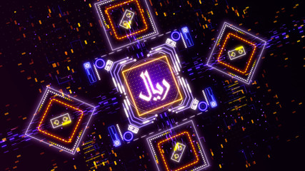 Obraz premium Saudi Arabia money cyber currency sign. Digital financial background. riyal symbol