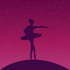 Ballerina under the night starry sky