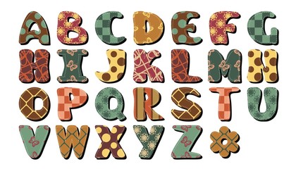 different texture scrapbook alphabet on white background