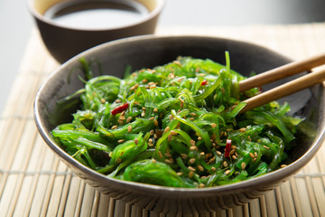 Wakame seaweed salad with sesame and chili pepper