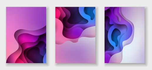 A4 abstract color 3d paper art illustration set. Contrast colors. Vector design layout for banners presentations, flyers, posters and invitations. Eps10.