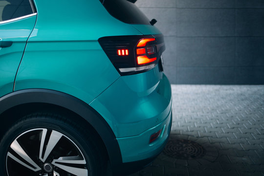 Led taillight on modern crossover at underground parking