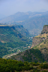 Fototapeta na wymiar View from above on town Alaverdi, Armenia