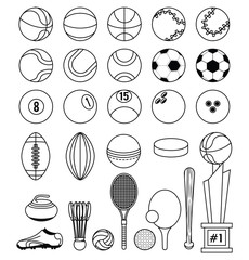 Sports balls equipment collection black and white