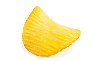 Potato chips with salt on a white background