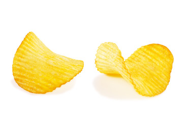 Potato chips with salt on a white background