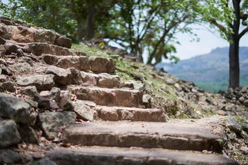 Fototapeta na wymiar Ancient stairs and ruins of the civilisation maya. Copan. Honduras.