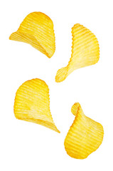 Naklejka premium Potato chips with salt on a white background