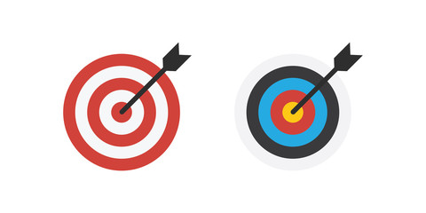 Arrow hitting target. Flat design vector illustration.
