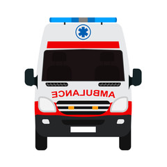 Ambulance van flat vector front view. Help emergency auto red transportation rescue © GOLDMAN