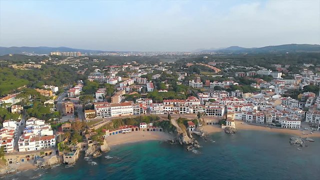 Drone footage over the Costa Brava coastal, small village Calella de Palafrugell of Spain