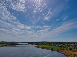 landscape with river and blue sky in Minsk Region of Belarus