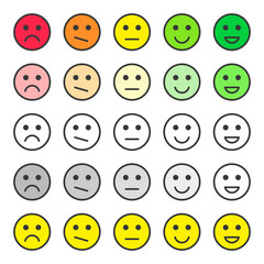 Set faces scale feedback. Customer service quality review. Ratings emoticons. Vector. Isolated on white background.