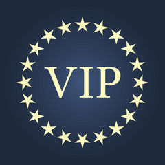 VIP icon emblem with stars on a dark blue background. Vector. - Vector