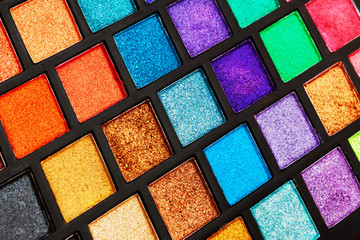 photo of multicolored eyeshadow palette, makeup artist set