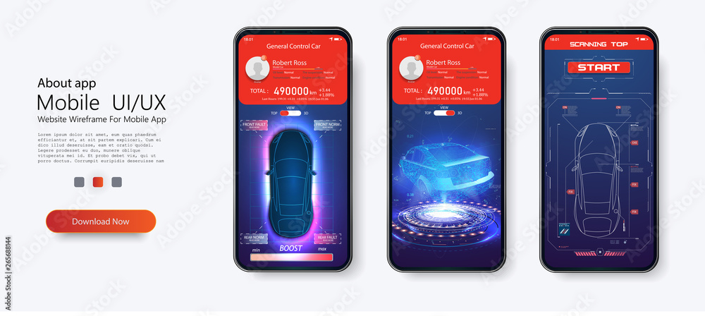 Aufkleber modern design of mobile application of car service. home,menu, type of service. futuristic custom ca