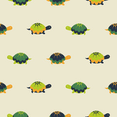 Fototapeta premium Turtle seamless vector pattern. Cartoon style green fun turtles background.