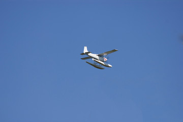 A Sea Plane on approach as it flies tourists to remote islands in British Columbia Canada.