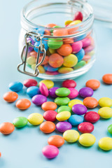 Colorful chocolate candy pills.