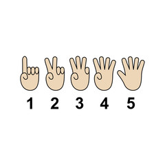 Counting hands 1 to 5.  Hand gesture symbols, counting by bending fingers. Vector  illustration.