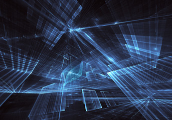 Abstract 3D fractal background, 3D illustration. Virtual Neon City