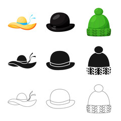 Isolated object of clothing and cap icon. Collection of clothing and beret stock vector illustration.