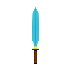 Game sword isolated vintage emblem vector icon. Fairytale power royal weapon