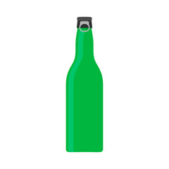 Beer bottle green vector symbol glass. Food alcohol flat icon front view drink. Pictogram pub party shop