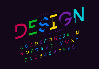 Futuristic geometric font with numbers. Eps10 vector.