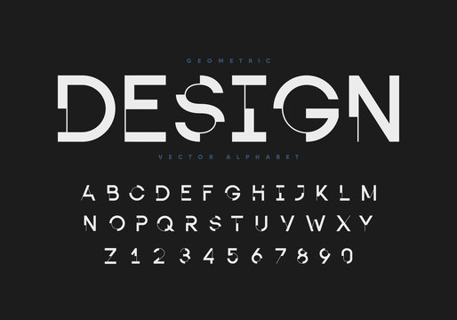 Futuristic geometric font with numbers. Eps10 vector.