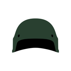 Military green helmet armor protection symbol equipment vector icon. Combat front view head ammunition war soldier