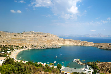 Fototapeta premium View of the beautiful Bay of Lindos, Rhodes.