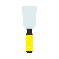 Putty knife equipment builder tape brush vector icon. Construction repair cement spatula bricklayer flat tool scraper