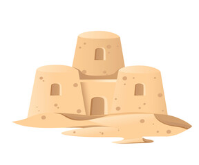 Simple sand castle icon. Summer games of sand. Cartoon design. Flat vector illustration isolated on white background