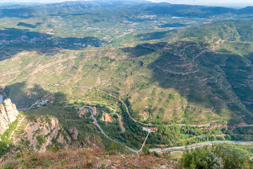 Breathtaking view to Montserrat mountain range on a sunny summer day, Catalonia, Spain