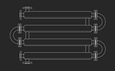 Dark Line Cut Double Pipe Heat Exchanger. Apparatus for chemical processing. Pipe-in-pipe structure heat exchanger