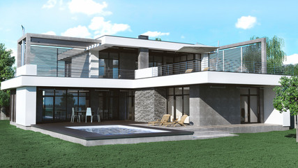 3d rendering of private  modern house 1