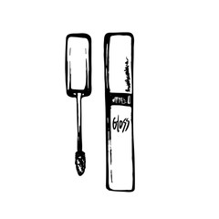 women's gel lip gloss outdoor bottle tassel sketch vector graphics black illustration on white background