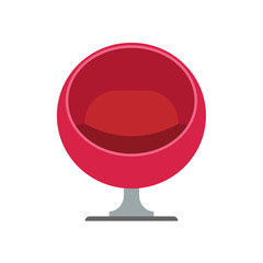 Egg chair red furniture design interior illustration. Armchair vector icon contemporary decoration style. Furnishing ball