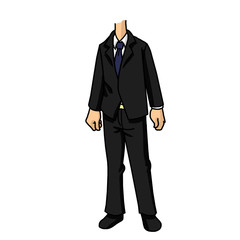 cartoon Thin business man wearing a black suit and with loose arms 