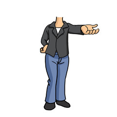 cartoon woman in short sleeve shirt and outstretched hand 