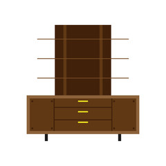 Office cabinet isolated indoor drawer set document storage archive vector icon. Shelf folder wooden room interior furniture