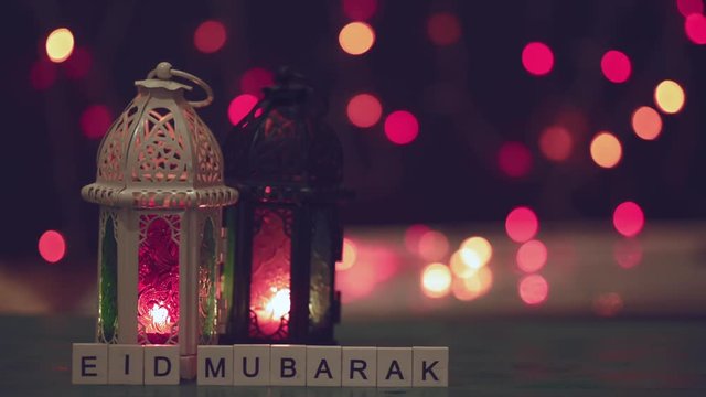 Low light studio set up shot of lighted lantern - showing ramadan kareem celebration conceptual.