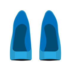 High heel blue beautiful foot shoes wear. Feminine trendy fashion accessories flat front view. Love sexy long model vector icon