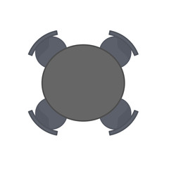 Table top view vector illustration design. Wooden black desk isolated white. Flat interior office empty with chair set