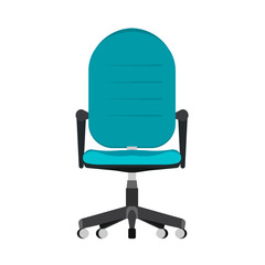 Сomputer chair office style front view vector icon. Indoor comfortable equipment company interior. Flat workplace PC furniture