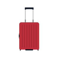 Suitcase travel front view vector icon. Baggage vacation bag isolated white. Journey handle brown trolley valise