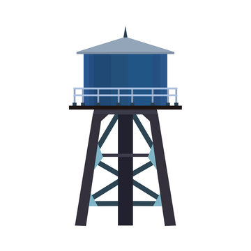 Water Tower Vector Icon Illustration Tank Isolated White. Industrial Architecture Container Structure. Blue Reservoir Tall