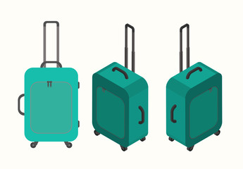 Travel vacations design picture, vector illustration of suitcase, case, bag, briefcase en realistic and isomatric style. Universal for web and mobile UI and application or web.
